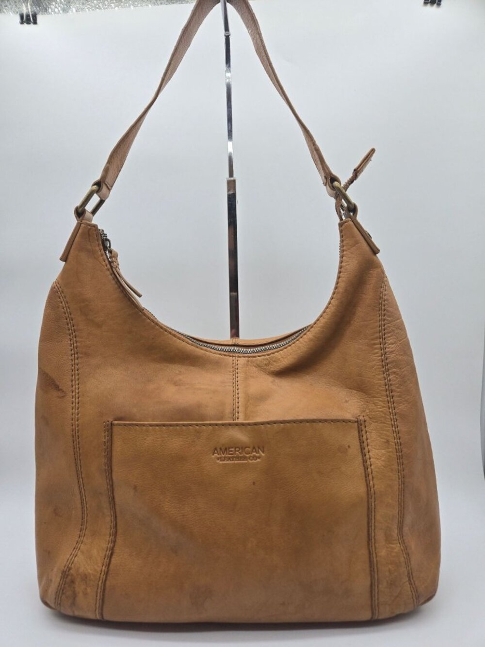 American Leather Co Distressed Caramel Leather Hobo Shoulder Bag Slouchy